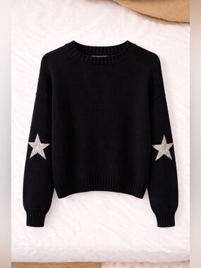 Carmar Black Star Sleeve Oversized Crewneck Sweater Size S